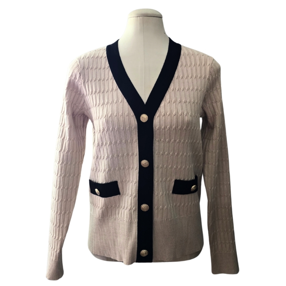 ADRIANA PAPELL Long Sleeve V-Neck Cable Cardigan Sweater Medium NWT